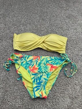 MOSSIMO Yellow Bandeau Top with XHILERATION Tropical Leaf Print Tie-Side Bottoms